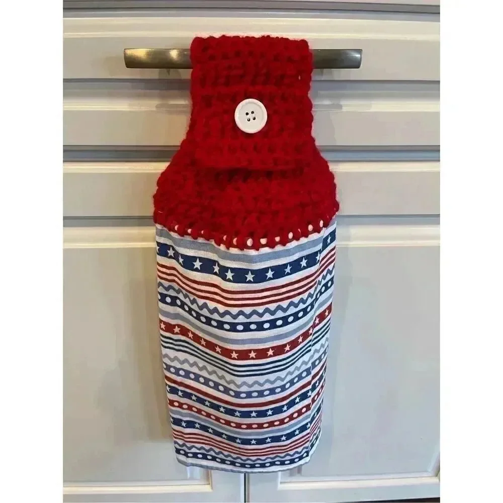 Crochet Top Kitchen Towel- Stars and Stripes 4th Of July Independence Day